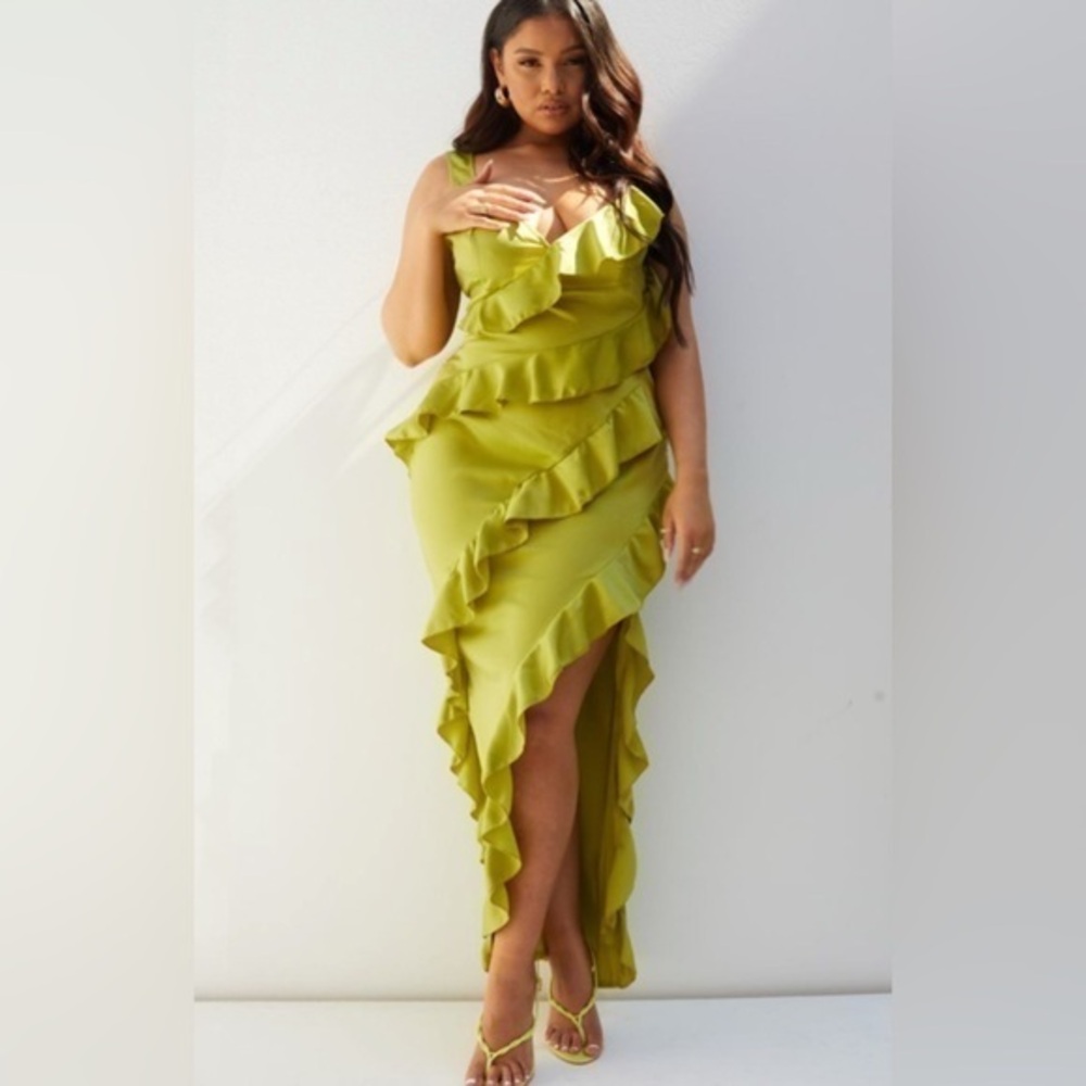 Satin Frill Maxi Ruffle Dress